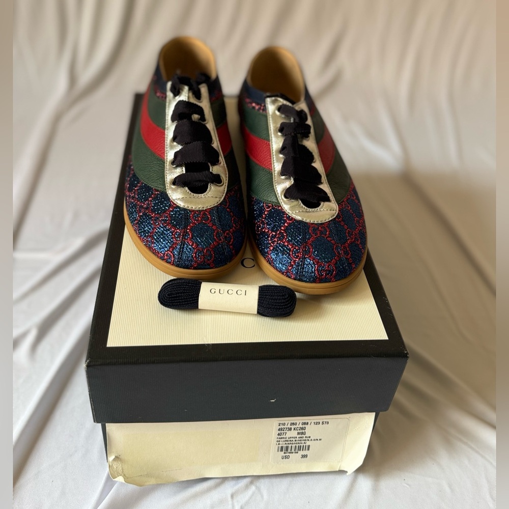 Gucci Navy and Red Patterned Sneakers
